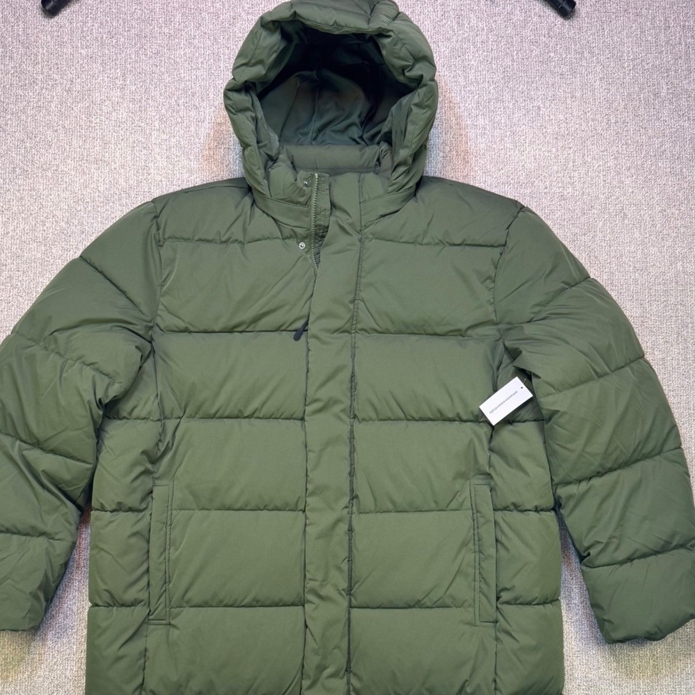 Amazon Essentials Men XXL NWT Heavyweight‎ Longline Puffer Coat Hood Olive Green